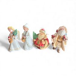 Vintage very special  4 pc Santa and Angel ornaments around 5” no original box