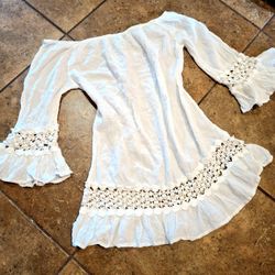 Large 100% Cotton White Off The Shoulder Shot Dress/Tunic