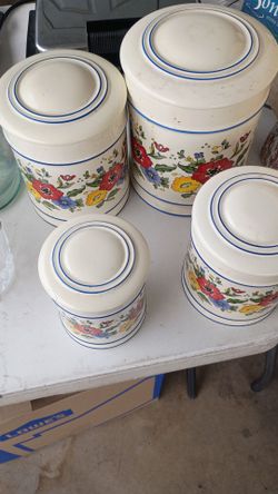Vintage Stoneware Canisters Painted Floral by R.B. Bernarda