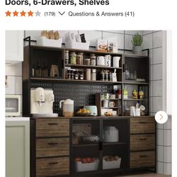 New in box 70.9 inches Industrial Brown Pantry Cabinets With Adjustable Shelves, Drawers. Store price $620 here $450 no tax
