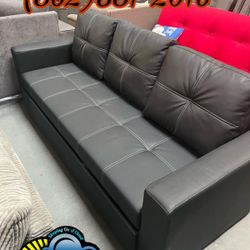 Black Faux Leather 3 Seater Futon With Extended Leg Rest 