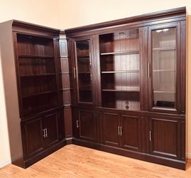 Executive Solid Wood Corner Library Wall Unit – 4 Separate Sections