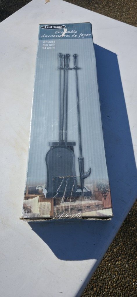 Uni-Flame Fireplace Tool Set — 4-Piece, Black Finish, Lightly Used