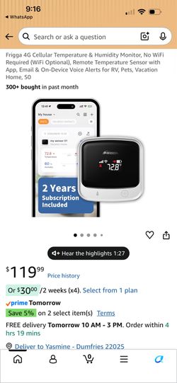 Frigga 4G cellular temperature & humidity monitor