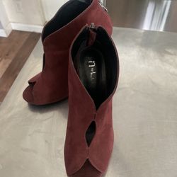 Burgundy Peep Toe Boots - 7
