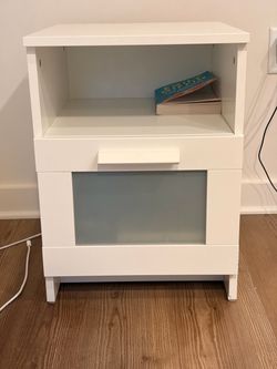 White Nightstand with Open Shelf and Drawer