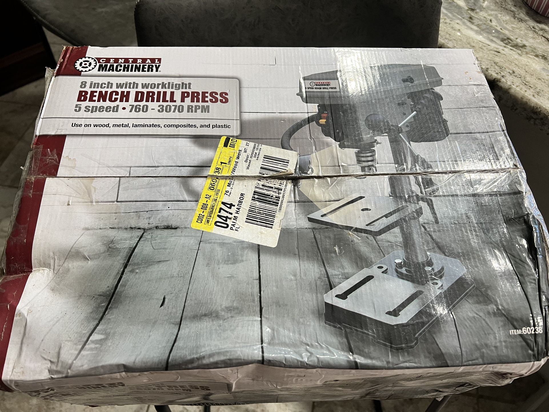 New in box - 8 Inch bench Mount drill press All-purpose drill press for the home or shop. Professional accessories include a built-in worklight and ti