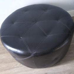Round Ottoman, PU Leather, Seating, Footrest, Brown


