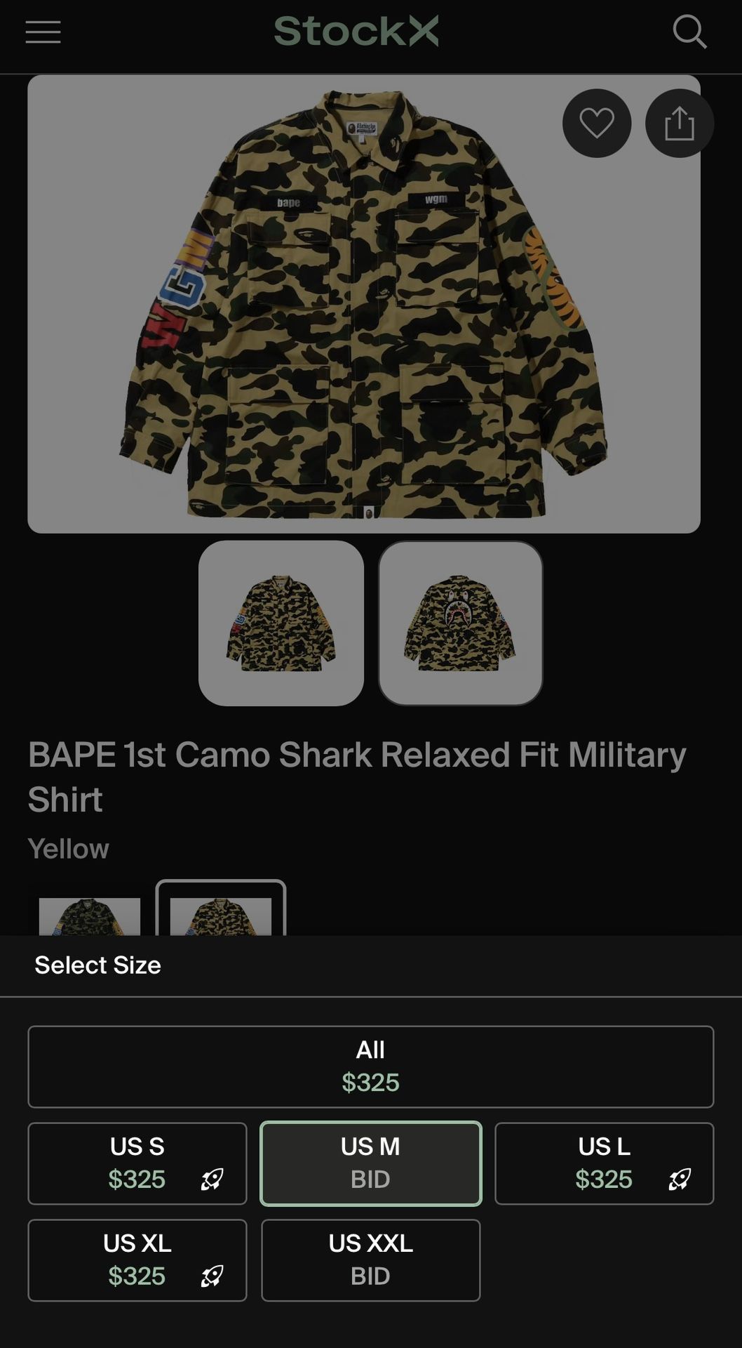 BAPE 1st Camo Shark Relaxed Fit Military Shirt (Tokyo Exclusive, Size M)