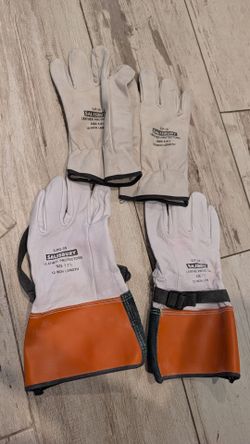 Like new Salisbury Electrical Glove Protector 12" White/Orange size 7-7.5 & leather work glove pair w bag by Honeywell ILPG-3S protectors