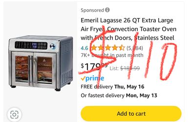 Emeril Lagasse 26 QT Extra Large Air Fryer, Convection Toaster Oven with French Doors, Stainless Steel