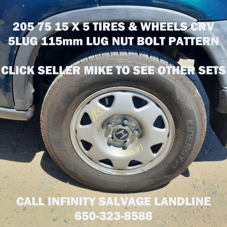 205 75 15 X 5 Tires & Wheels Off Honda CRV with 5lug 115mm Lug Nut Bolt Pattern.