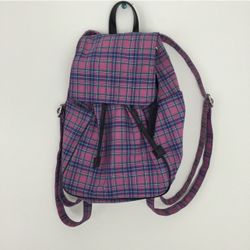 RALPH LAUREN Vintage Purple Pink Plaid Mini Flap Over Drawstring Backpack