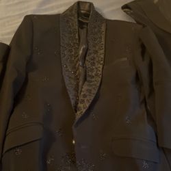 Black Rhinestones Slim Fit Prom Suit