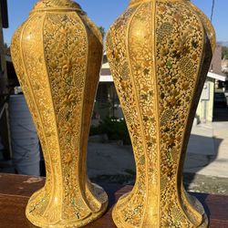 Pair of Decorative Kashmiri Artistry Paper Mache Handcrafts Signed Ganemede Srinagar Hmir. 