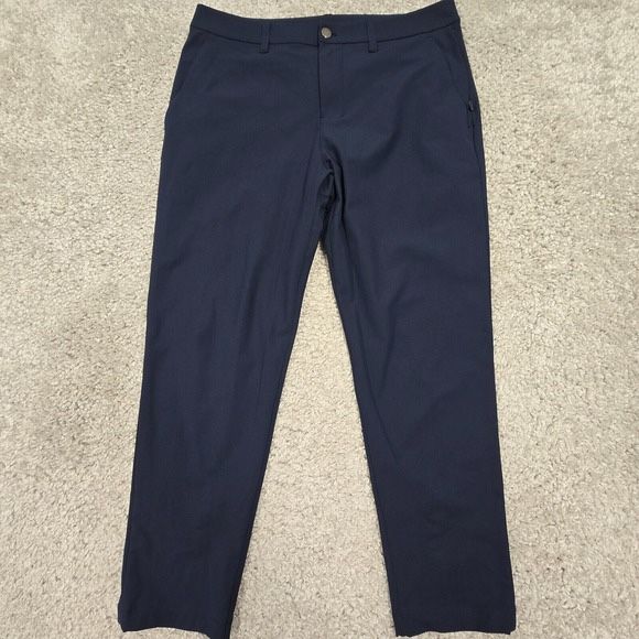 Lululemon Mens Commission Pants 33x28.5 Blue Warpstreme Tapered Stretch Wicking 