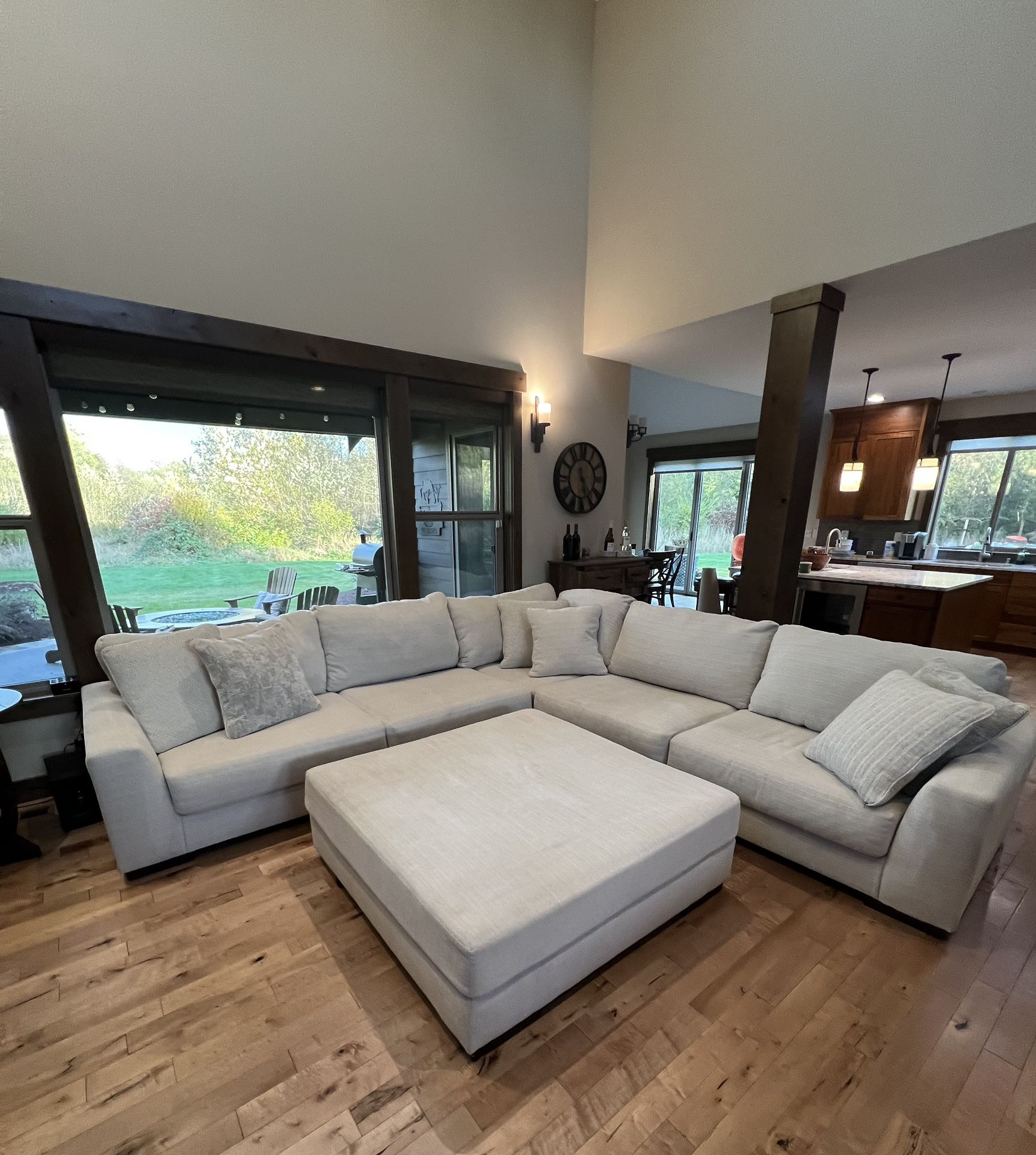 Off  White Ashley Sectional Couch and Ottoman 