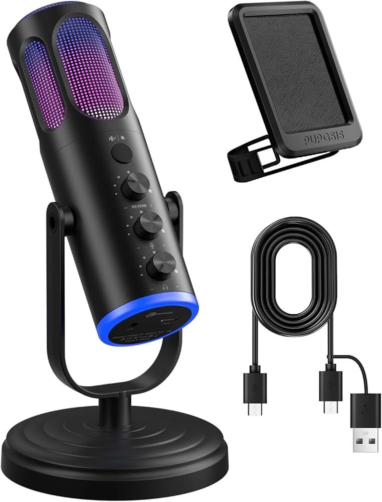 Brand New PUPGSIS Gaming Microphone for PC, Noise Cancellation Condenser Mic with RGB Lights, Mute, Monitoring, Pop Filter, Desktop-Mic for Streamin