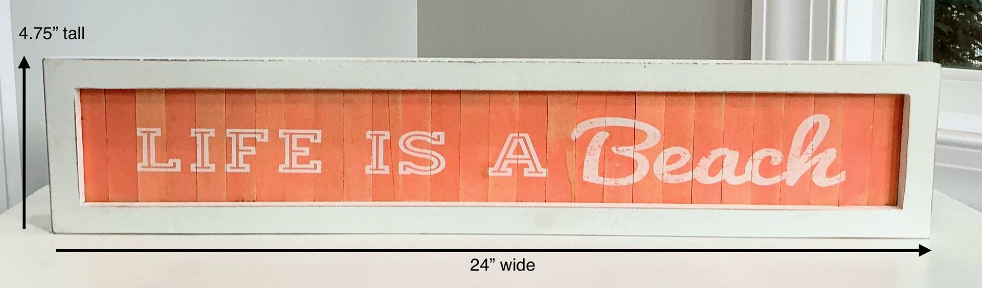 Shabby Coral & White Hanging “Life Is A Beach” Sign