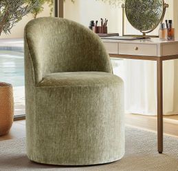 Chenille Upholstered Swivel Vanity Chair With Hidden Casters
