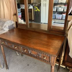 Antique Vanity Desk solid Wood With 2 Drawers 