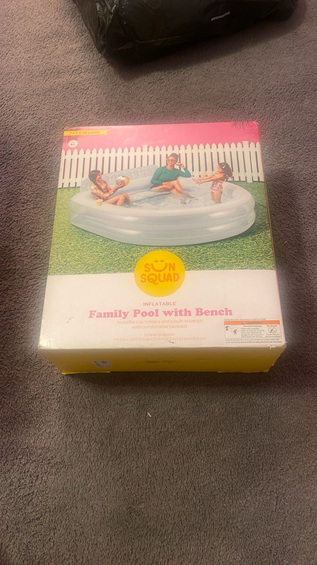 Sun Squad Family Inflatable Pool With Bench