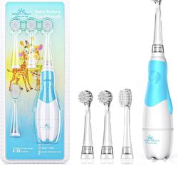 Toddler Electric Toothbrush Kids Age 1-2-3 Years Old, Baby Electric Toothbrush with LED Light 2 Minutes Timer 4 Vibrating Heads for Infants
