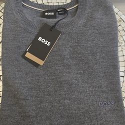 Brand New Gray Hugo Boss Knit Crew Neck Long Sleeves Men's Sweater. Size Medium