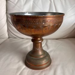 Copper-Tone Decorative Pedestal Bowl - Metallic Brown