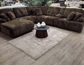 New Large Brown Corduroy Sectional Sofa with Chaise