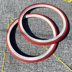 26" x 2.125 Beach Cruiser Bike RED White Wall Tires  Brick Slick Tread