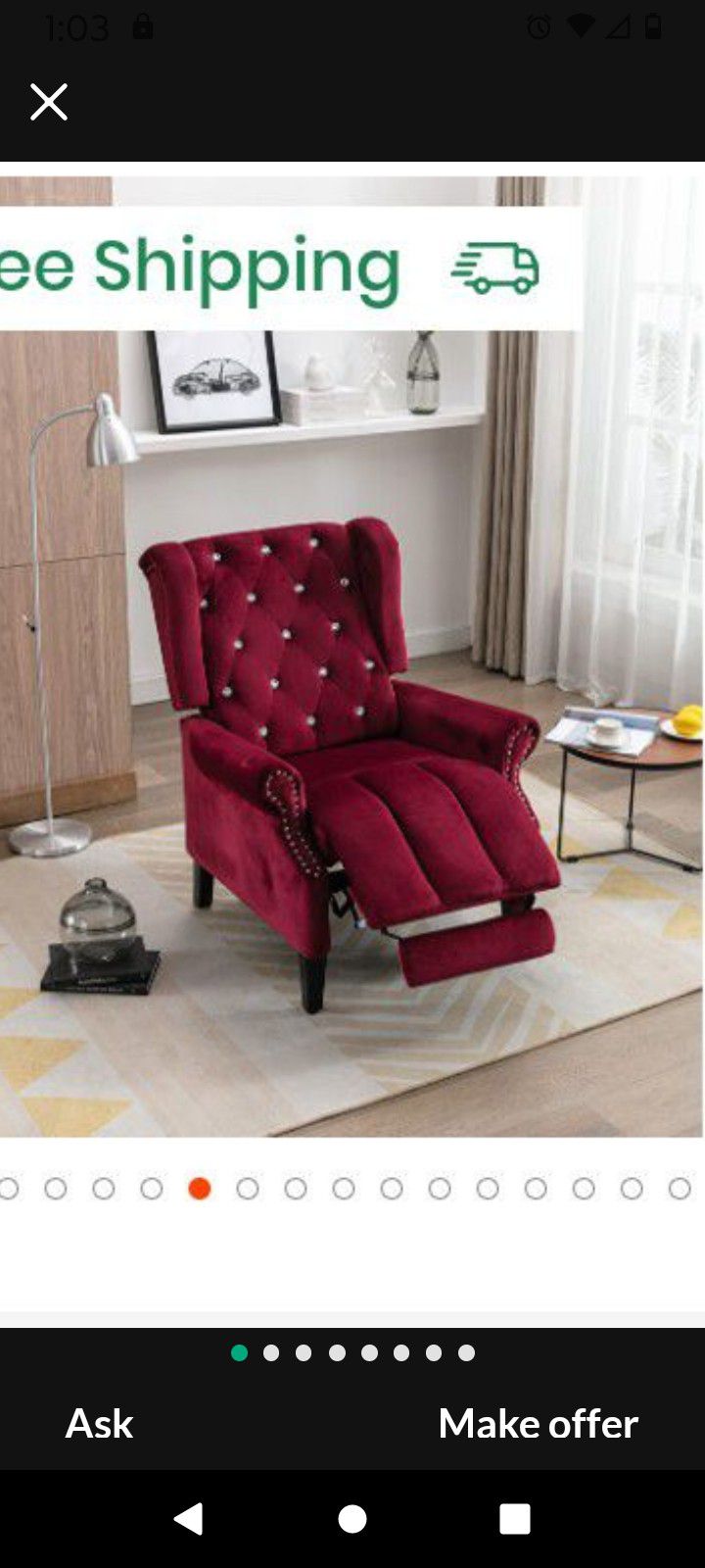 Pushback Recliner Recliner Red Recliner Living Room Furniture Recliner Accent Chair Wingback Chair Chesterfield Tuft Chair New 🆕