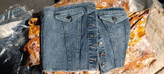 Timing Denim Corset Top NWT Strapless Bustier Button Front Frayed S M L