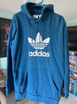 ADIDAS Originals Classic Pullover Hoodie Teal White Trefoil Logo Size L