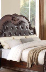 Cavalier Dark Cherry King Upholstered Sleigh Bed ASK, Queen Bed,, Twin Bed, Full Bed, Mattress, Box Spring, ASK Living Room Set, Bedroom Set