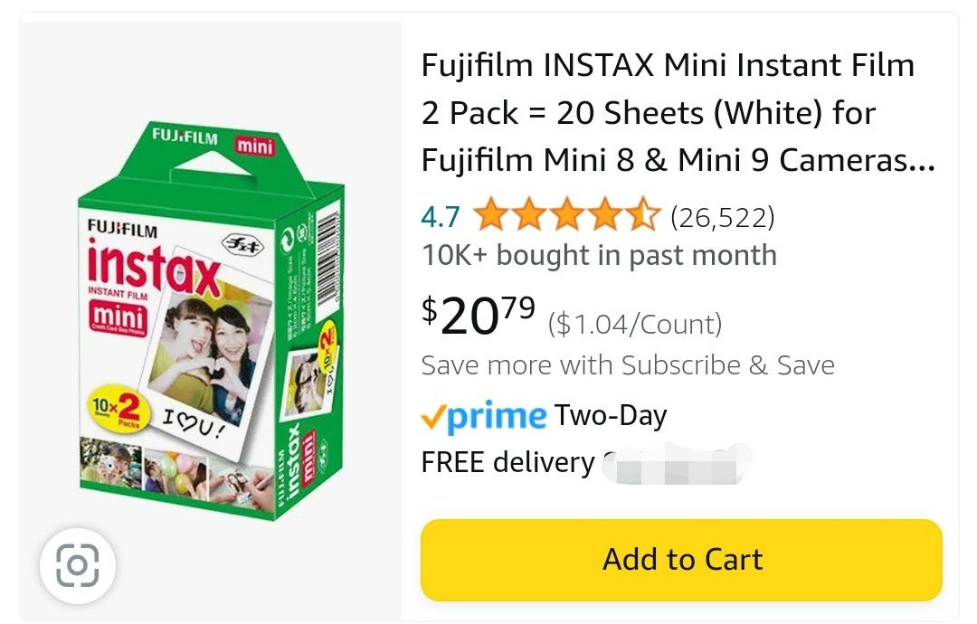 Fujifilm Instax Mini 20 Pack Film