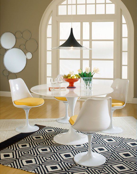 (Set of 4) Yellow and White Swivel Dining Side Chair with Removable Cushion Cover