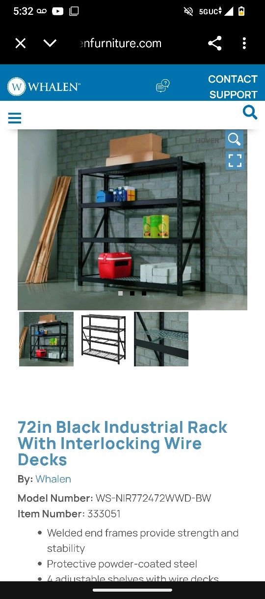72 Inch Black Rack.    Easy To Build 