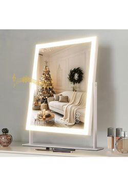 VANITII Vanity Mirror with Lights 12”x16” Hollywood Makeup Mirror with 10X Magnification and Free Rotation Dimmable 3 Color Modes Smart Touch LED Mirr