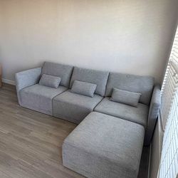 Modern Gray Sectional Couch with Ottoman – Brand New