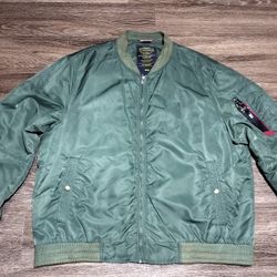 Alpha Industries Reversible MA-1 Flight Jacket Sage Green Orange Lining Size 64