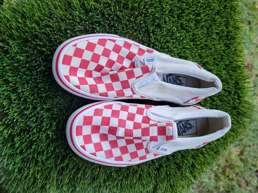 Vans Red and White Checkered Slip-On Shoes