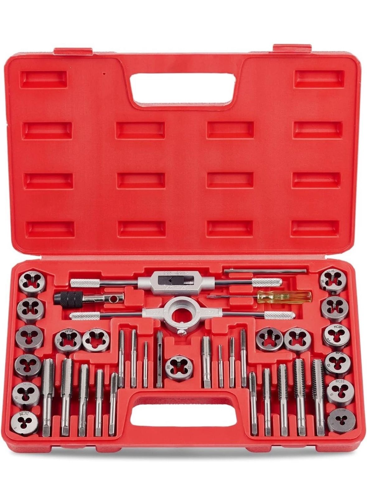 SAE 40 Pcs Tap & Die Set Standard #4, 6, 8, 10, 12, 1/4, 5/16, 3/8, 7/16, 1/2