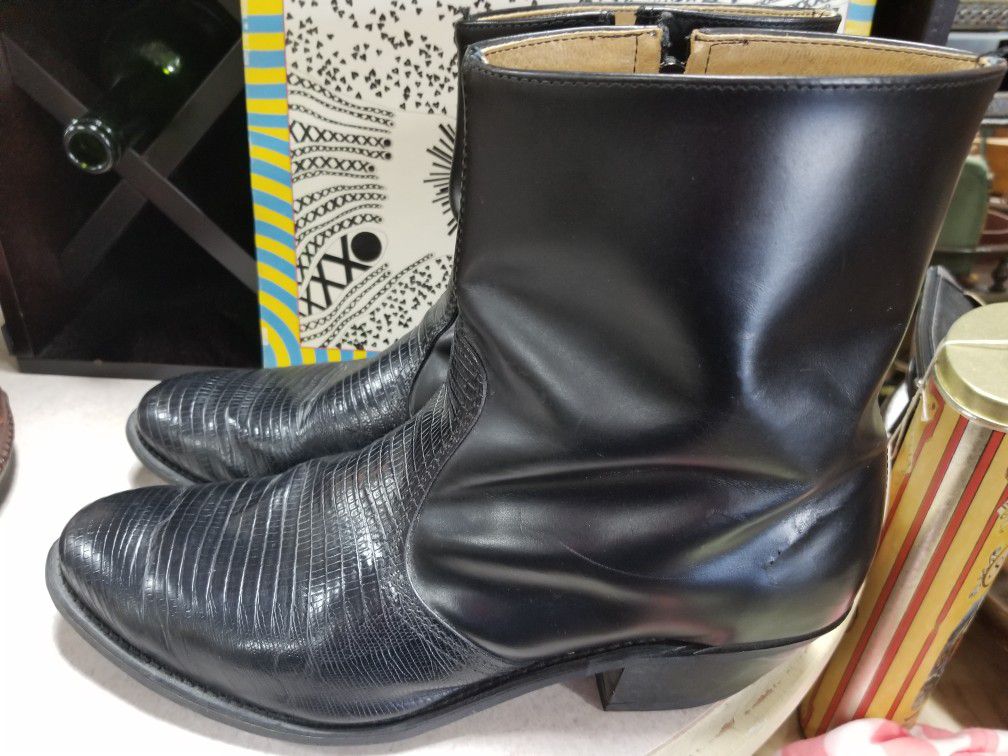 Mens black leather lizard boots sz. 11.5 d