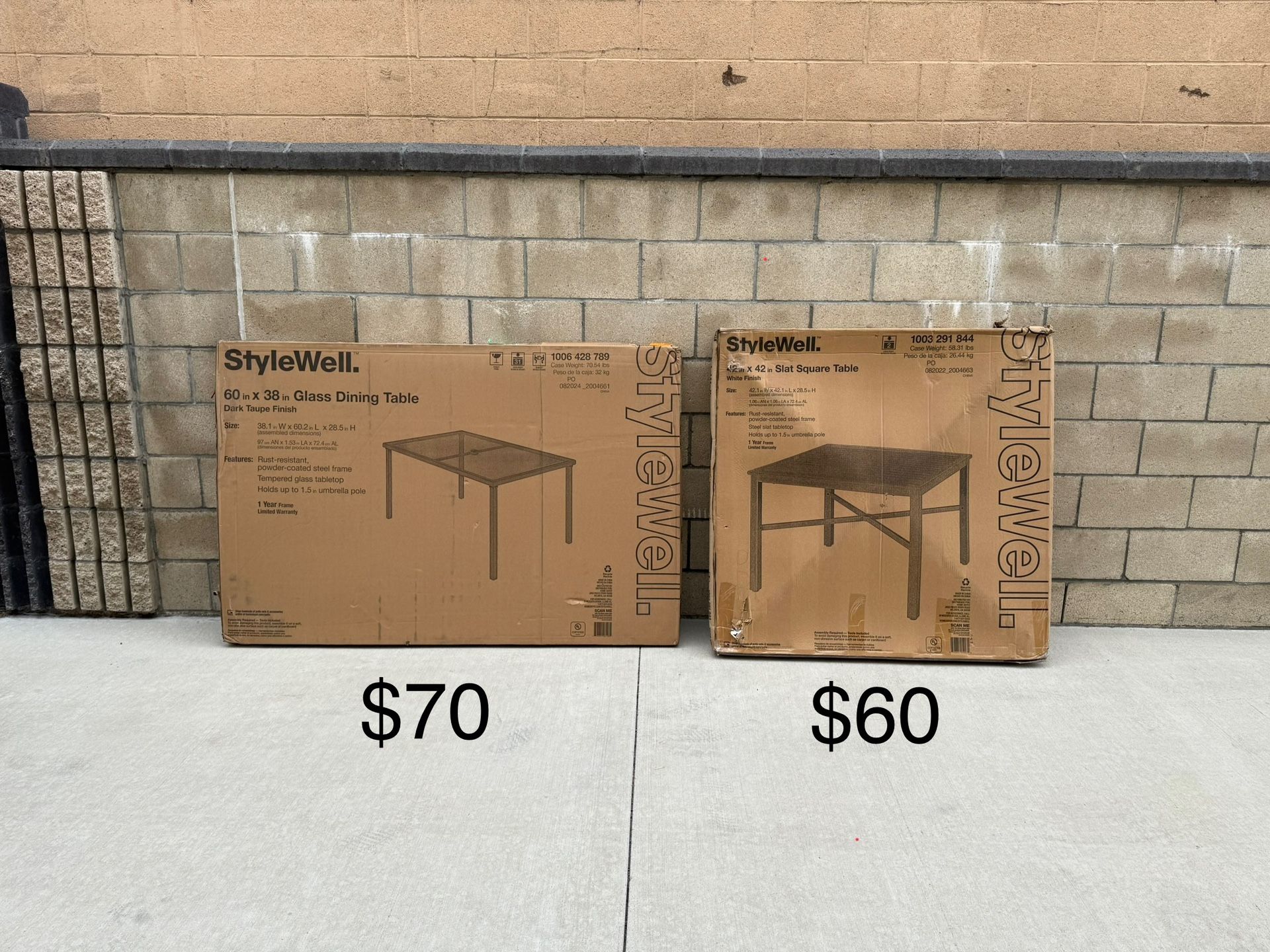 NEW StyleWell 60” & 42” Mix & Match Outdoor Patio Dining Table **FIRM PRICE**