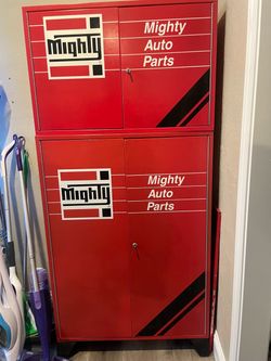 Mighty auto parts, metal parts cabinet