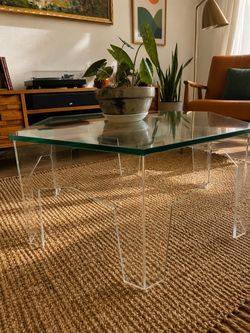 Lucite and glass 70s coffee table