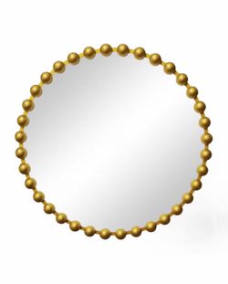 Sxiawe 27 in. W x 27 in. H Luxury Round Gold Beaded Metal Frame Decorative Mirror Bathroom Mirror Wall Mirror