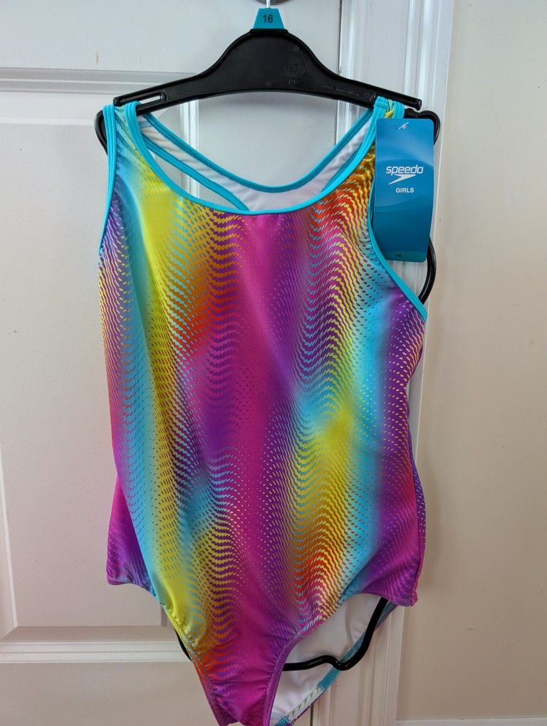 NWT Speedo Racerback swimsuit Size 16 Girls