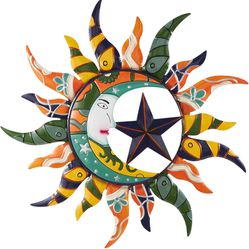 Deco 79 Metal Sun and Moon Home Wall Decor Indoor Outdoor Wall Sculpture with Abstract Patterns